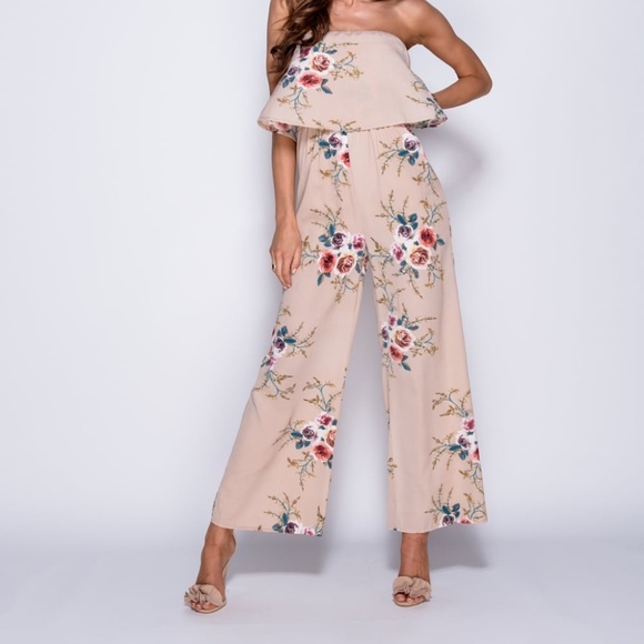 Floral Print Strapless Jumpsuit - Picture 2 of 10